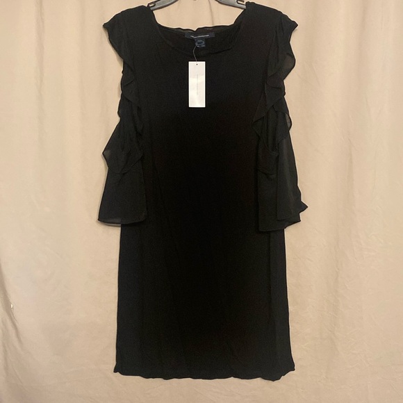 NWT French Connection Ft Ruffle Mix Jersey Mini Dress, Size 8 Color Black. - Picture 1 of 11